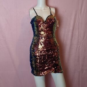Midnight Doll Sequins Wired Neckline Sleeveless Mini Holiday Party Dress Size 1